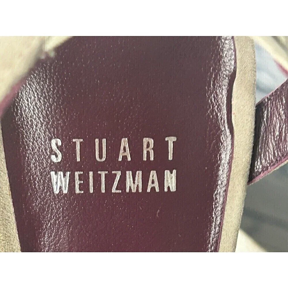 Stuart Weitzman Ratatat Women Suede Stud Sandal Taupe Sz 7.5 4inch Heel Boss Rck